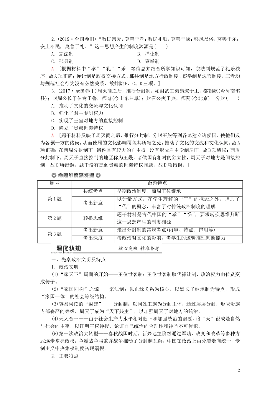 高考历史二轮复习 第1部分 模块1 专题1 古代中国政治文明的精髓与局限教师用书-人教版高三全册历史教案_第2页