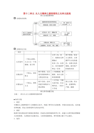 高考历史一轮复习 第十二单元 从人文精神之源到理性之光单元拔高教案 岳麓版-岳麓版高三全册历史教案