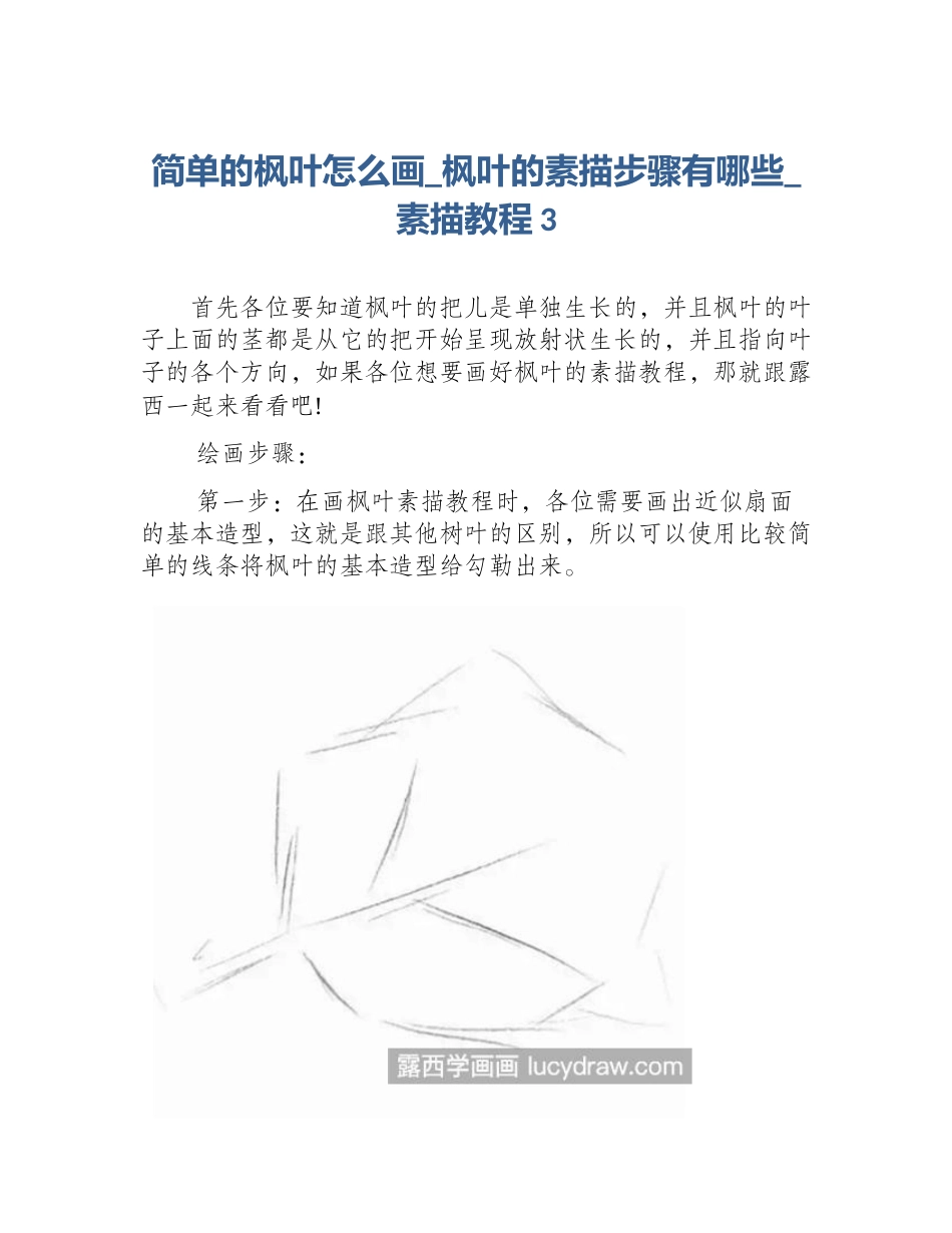 简单的枫叶怎么画_枫叶的素描步骤有哪些_素描教程3_第1页