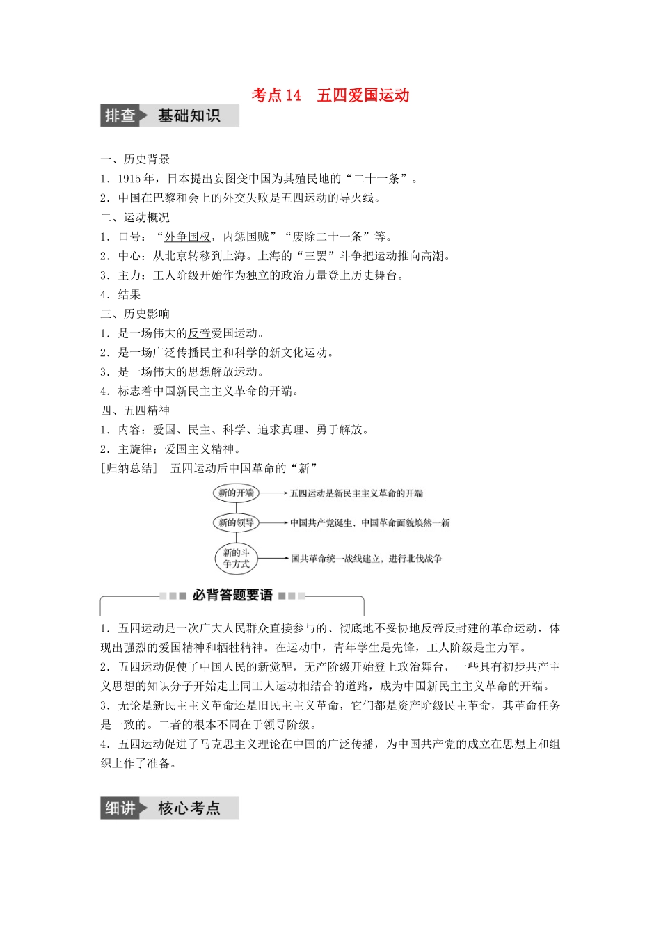高考历史一轮复习 第三单元 内忧外患与中华民族的奋起 考点14 五四爱国运动教案 岳麓版-岳麓版高三全册历史教案_第1页