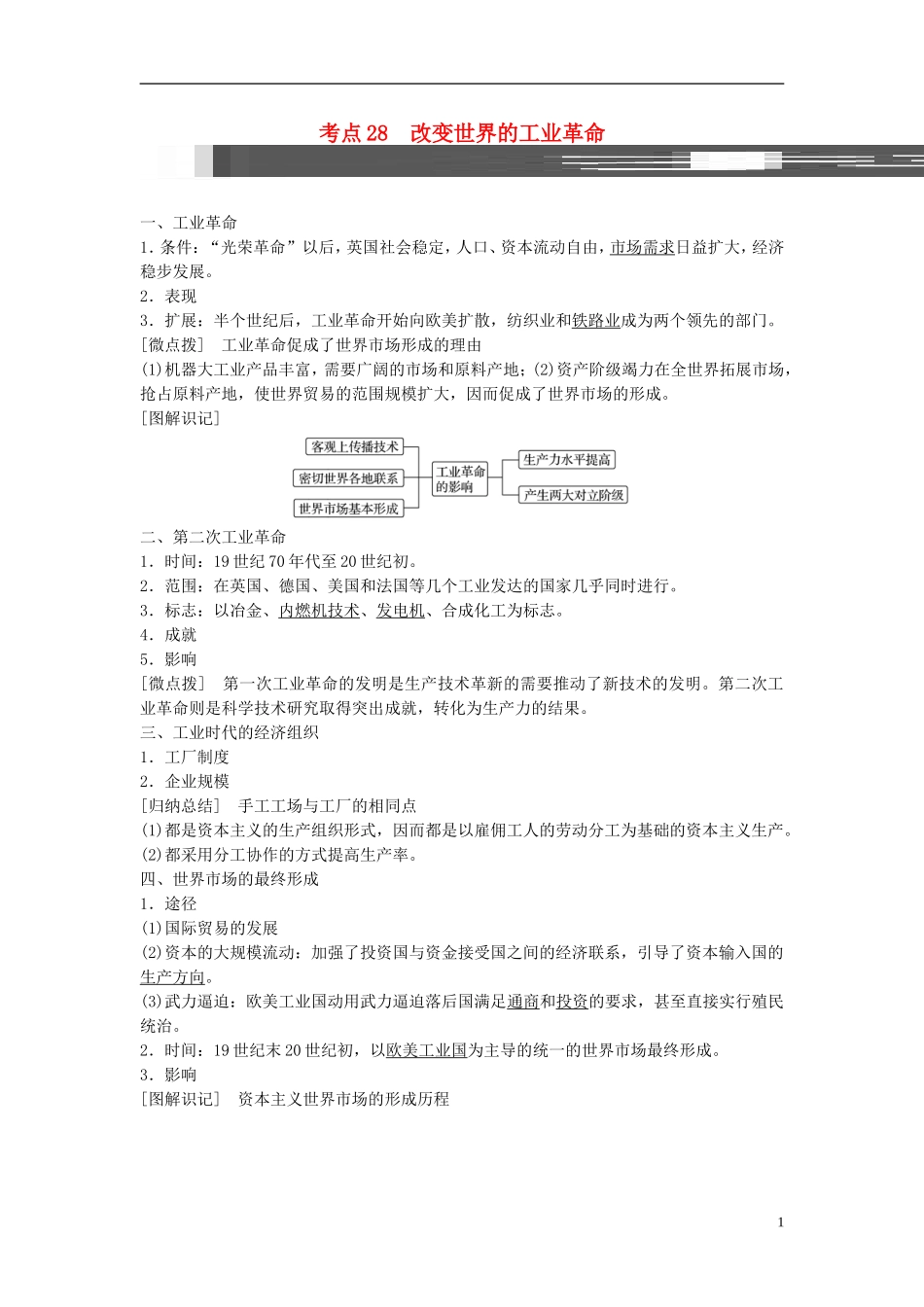 高考历史一轮复习 第七单元 工业文明的崛起和对中国的冲击 考点28 改变世界的工业革命教案 岳麓版-岳麓版高三全册历史教案_第1页