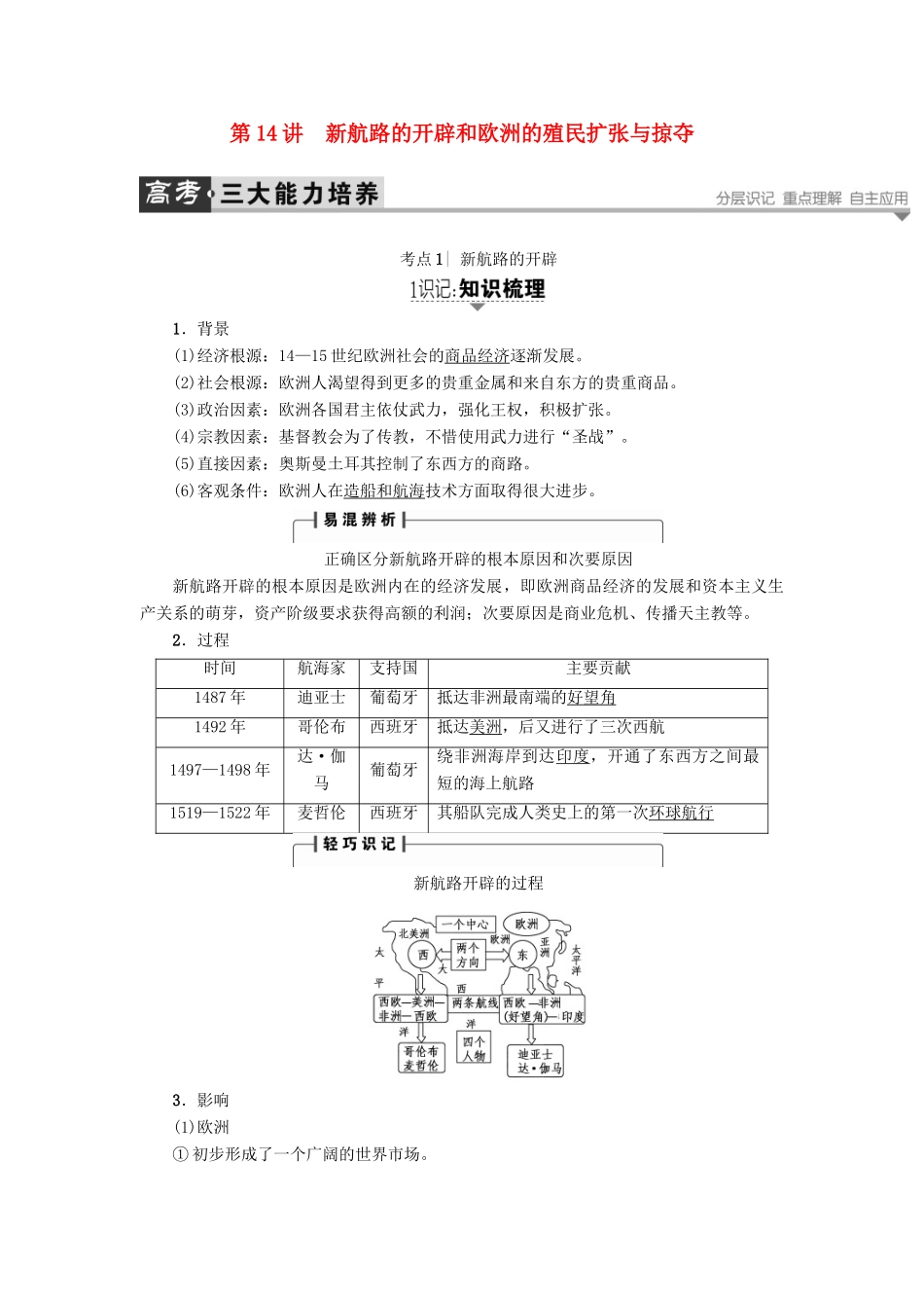高考历史一轮复习 第7单元 工业文明的崛起和对中国的冲击 第14讲 新航路的开辟和欧洲的殖民扩张与掠夺教案 岳麓版-岳麓版高三全册历史教案_第1页