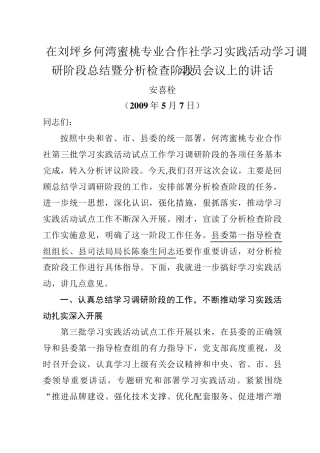 何湾蜜桃学习实践活动学习调研阶段总结暨转段会讲话