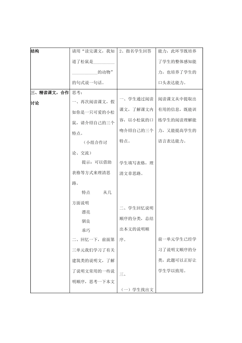 八年级语文上册 第4课《松鼠》教案设计 浙教版-浙教版初中八年级上册语文教案_第3页