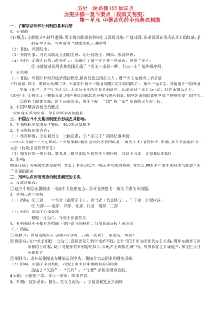 高考历史一轮复习 政治文明史123知识点教案 岳麓版