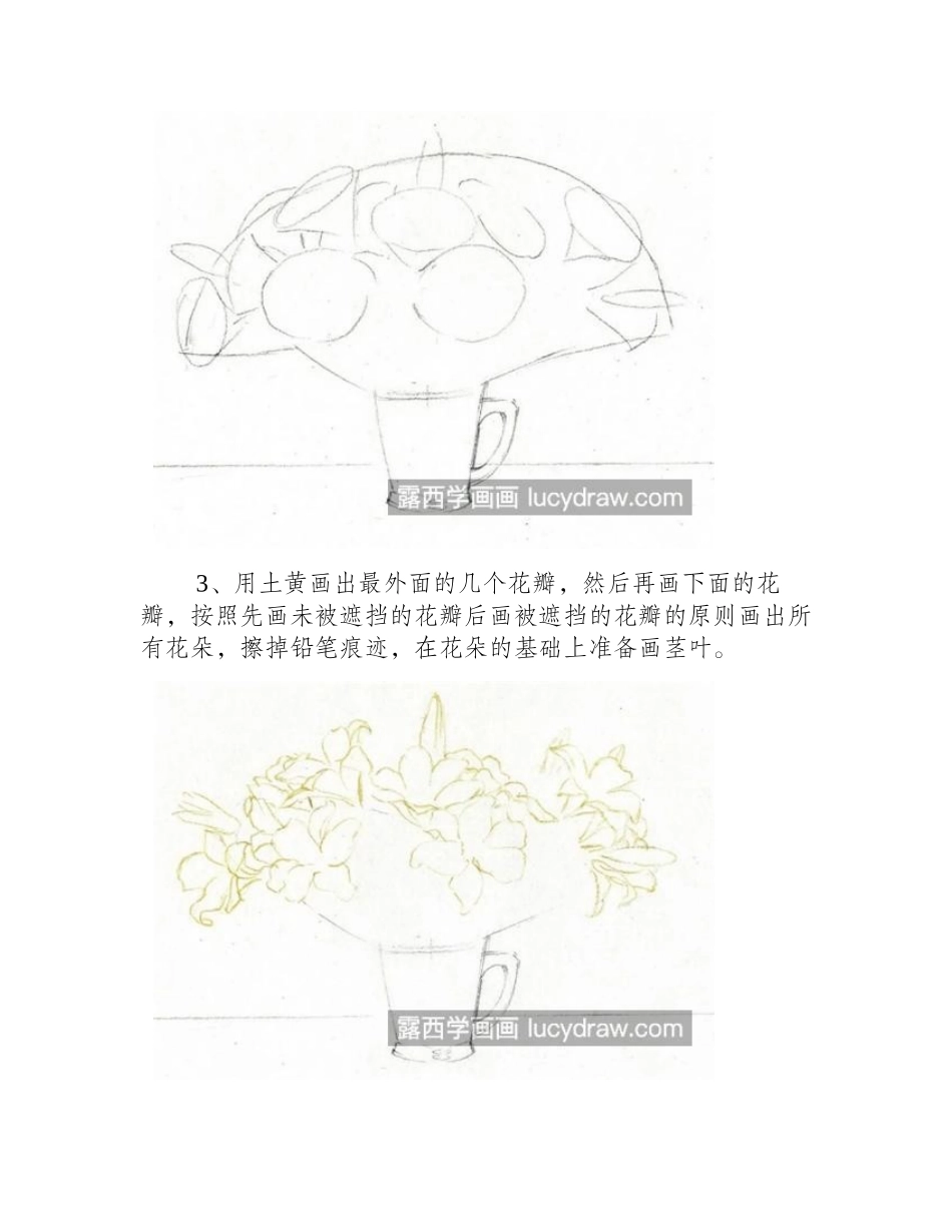黄色百合花怎么画_玻璃瓶中的百合花画法是什么_彩铅画教程_第2页