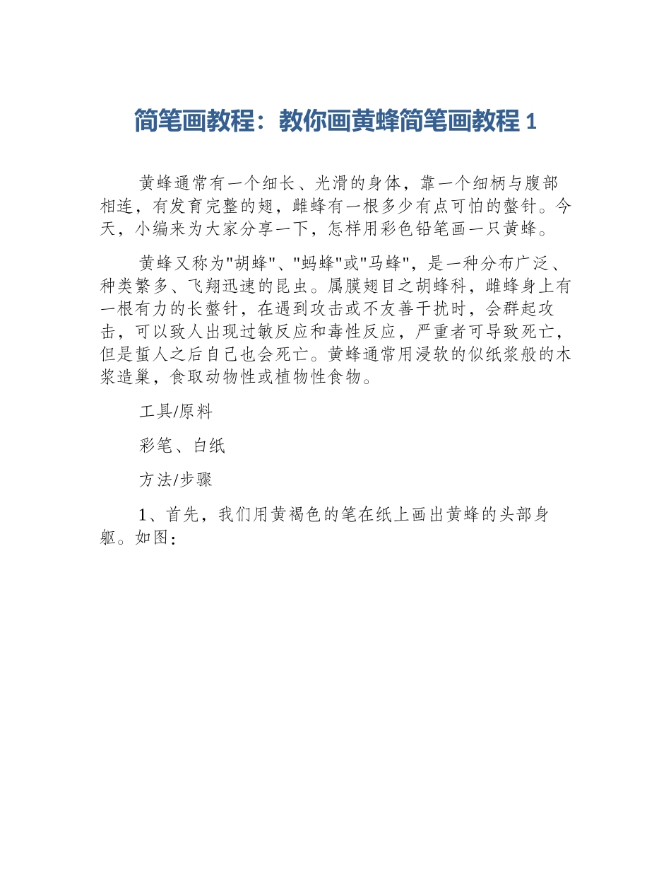 简笔画教程：教你画黄蜂简笔画教程1_第1页