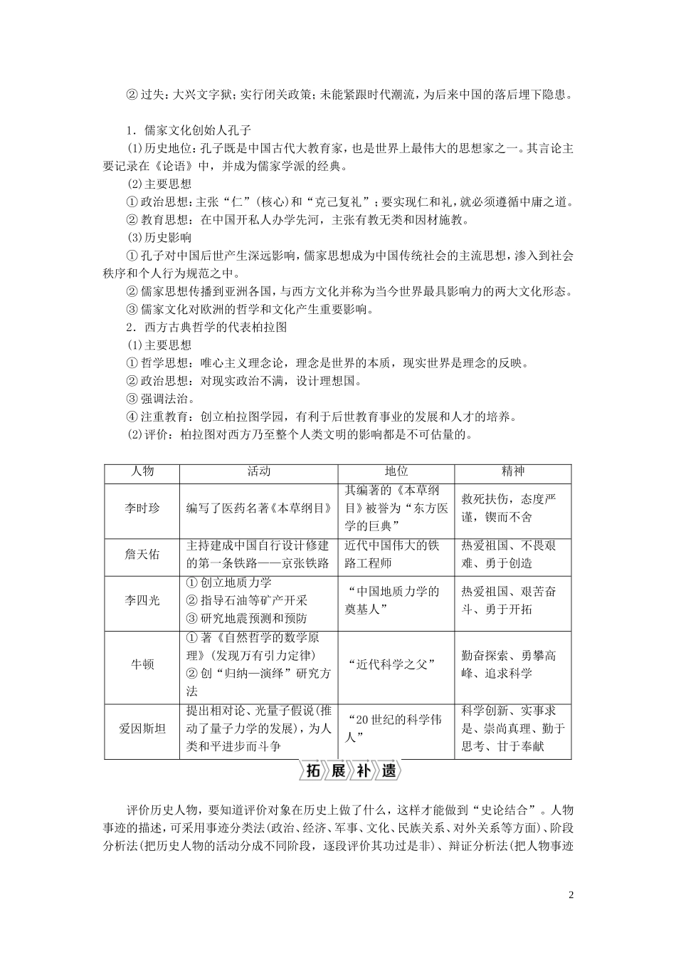 高考历史一轮复习 专题十八 中外历史人物评说 1 第51讲 古代的政治家、思想家及中外科学家教案 人民版-人民版高三全册历史教案_第2页