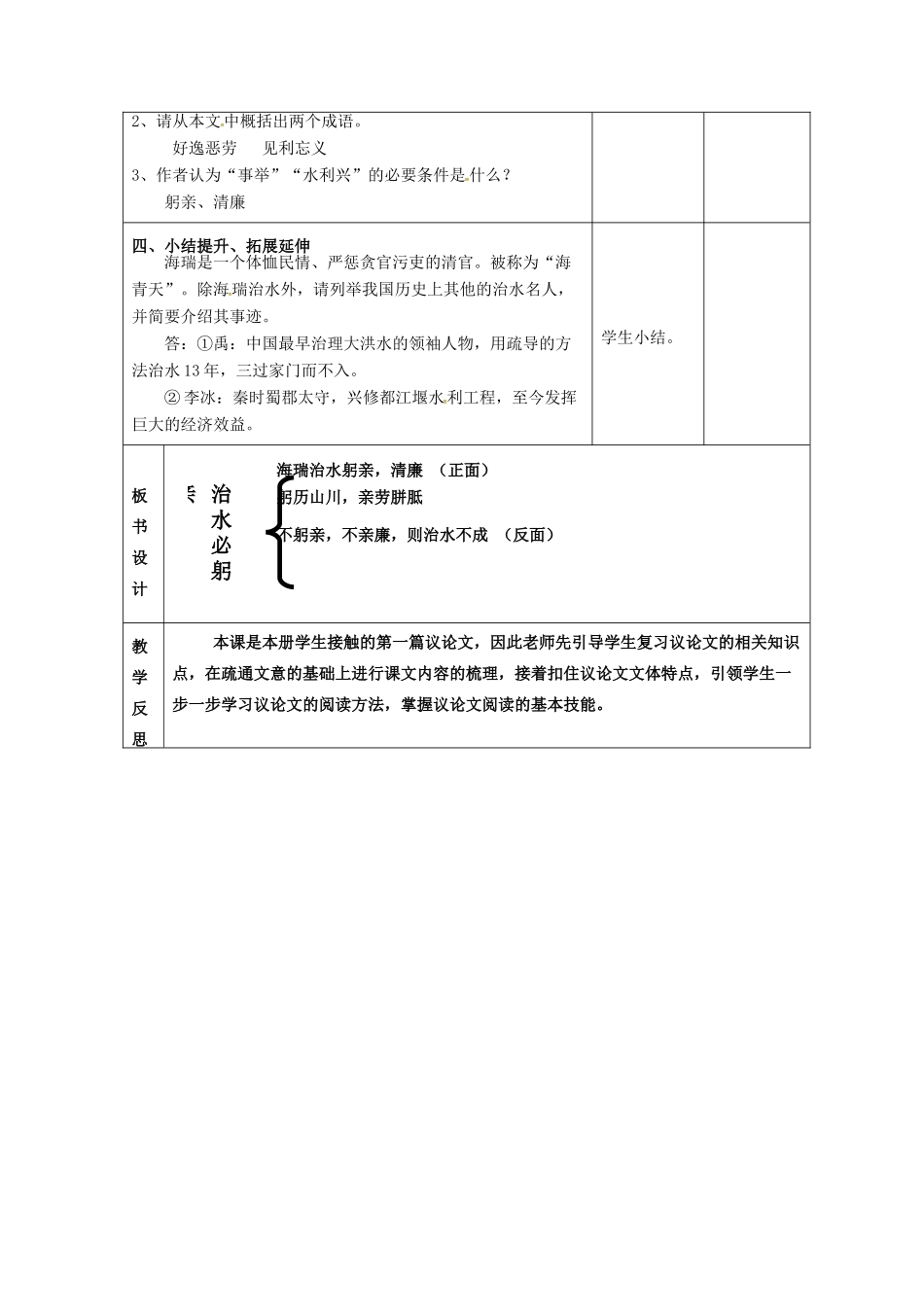 八年级语文上册 第25课《治水必躬亲》教案（2） 苏教版-苏教版初中八年级上册语文教案_第3页