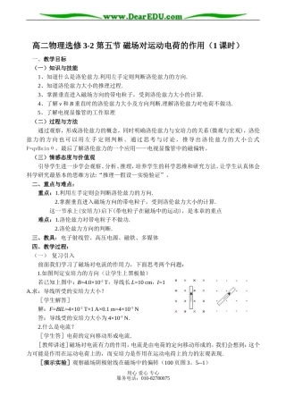 高二物理选修3-2 第五节 磁场对运动电荷的作用（1课时）
