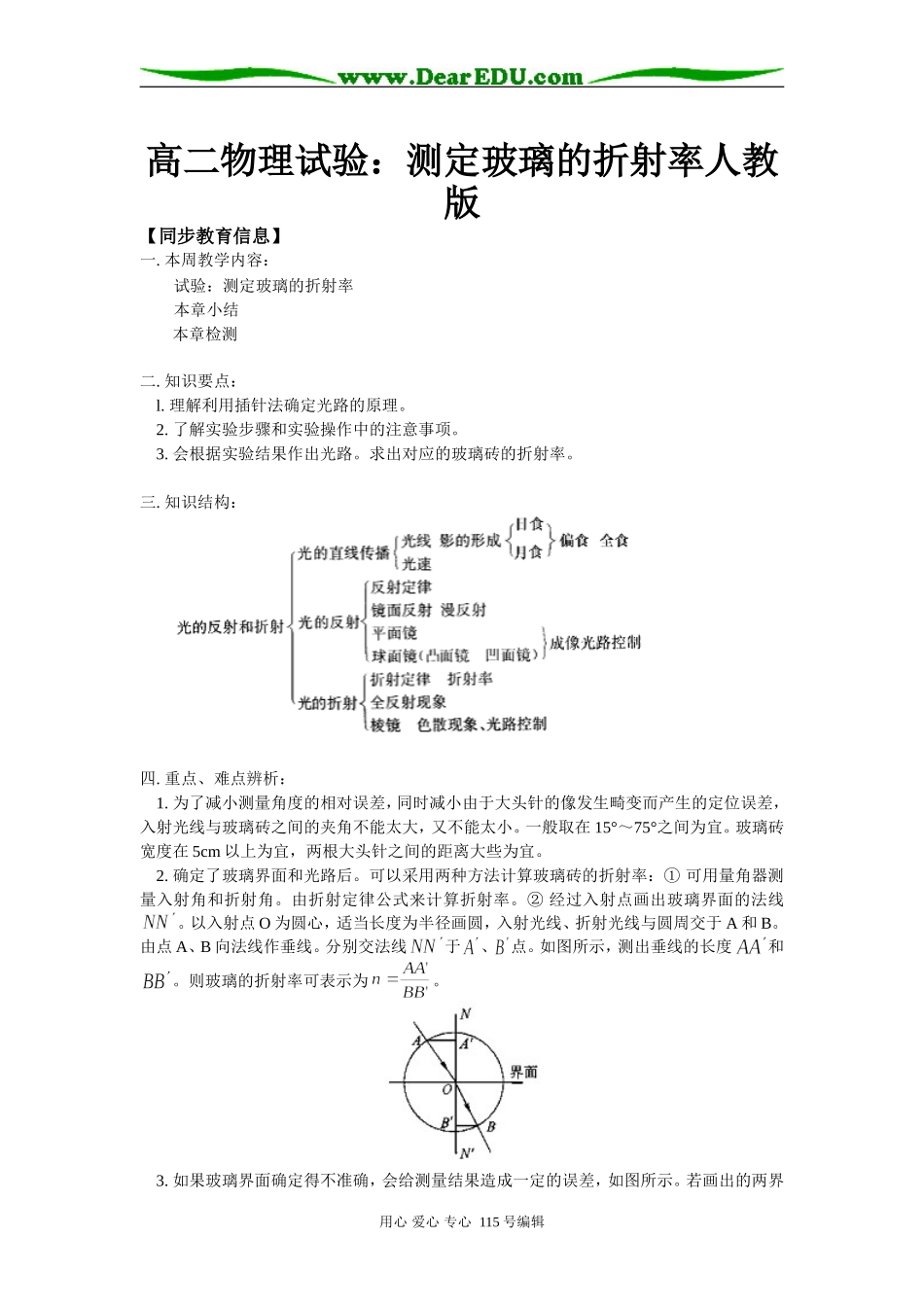 高二物理试验：测定玻璃的折射率人教版知识精讲_第1页