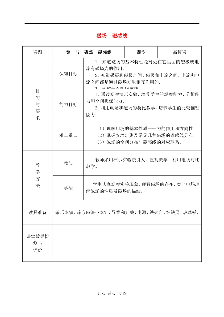 高二物理第十六章第一节  磁场 磁感线教案 人教试验版_第1页