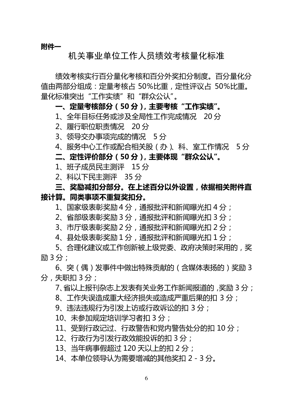 机关事业单位工作人员绩效考核量化标准 _第1页