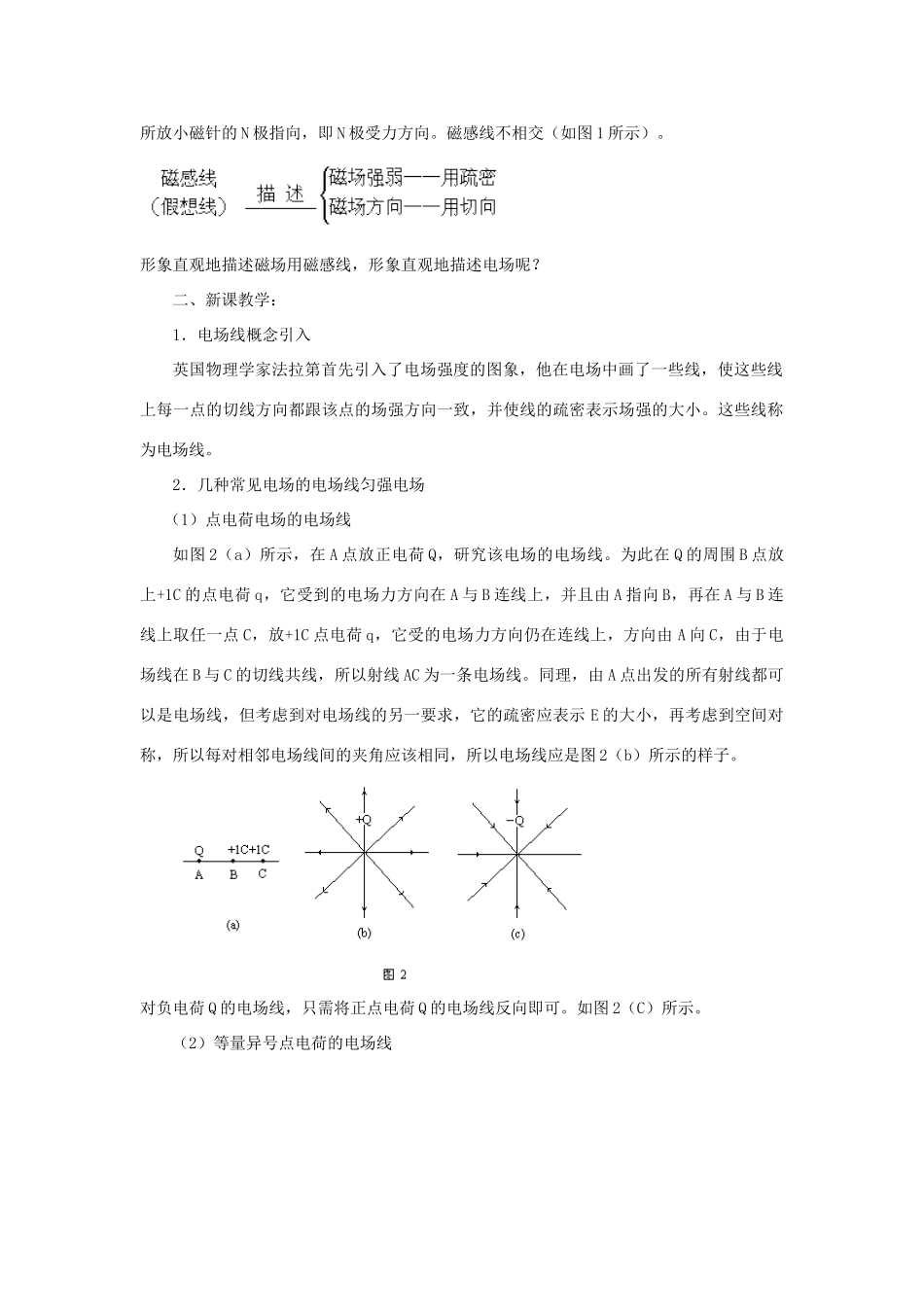 高二物理 第十三章 《电场》 第三节  《电场》线（1）教案 旧人教版_第2页