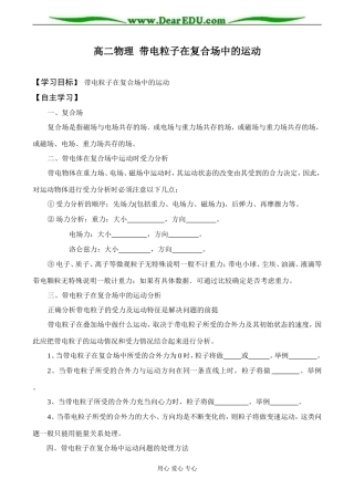 高二物理 带电粒子在复合场中的运动