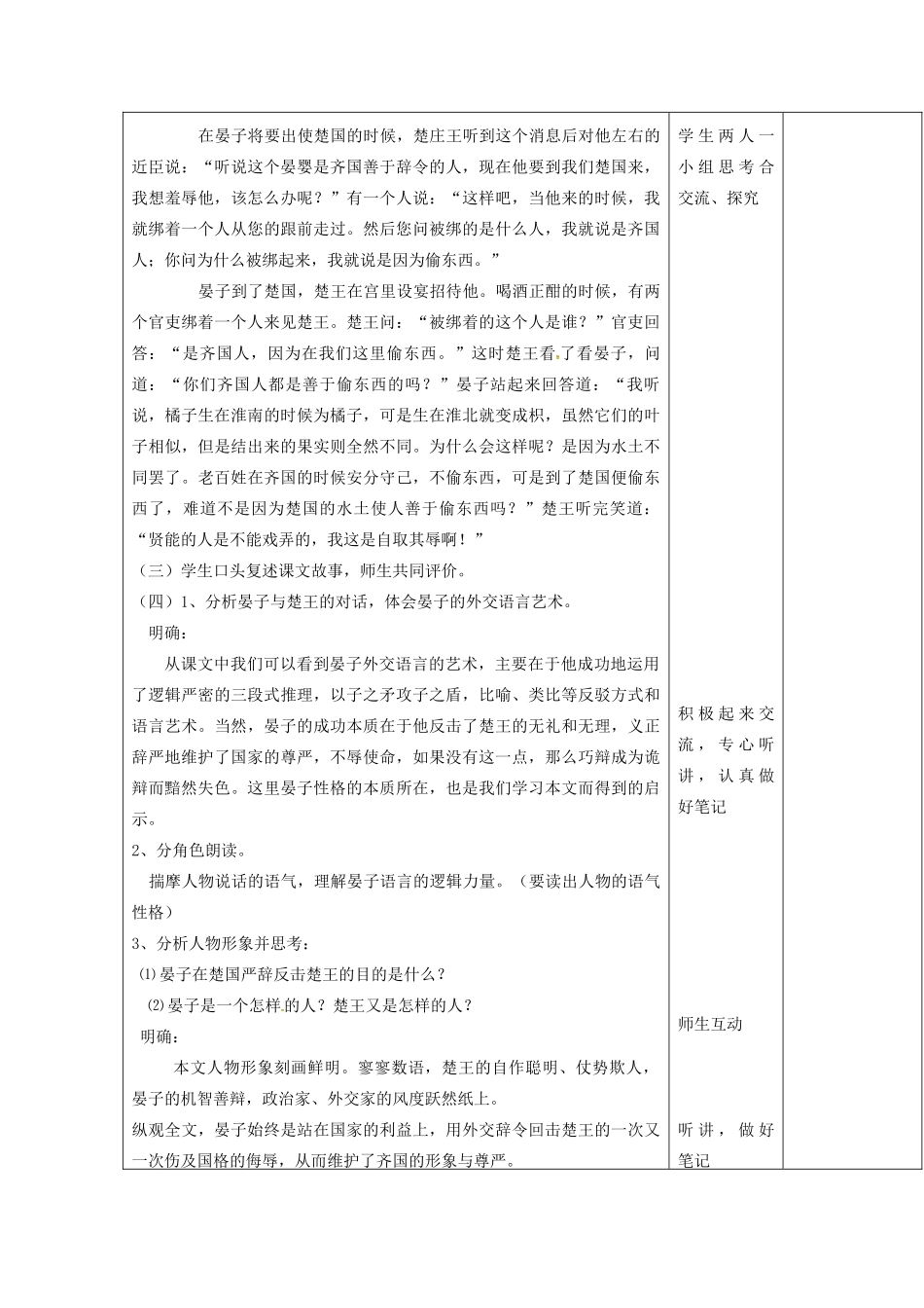 八年级语文上册 第10课《晏子使楚》教案 苏教版-苏教版初中八年级上册语文教案_第2页