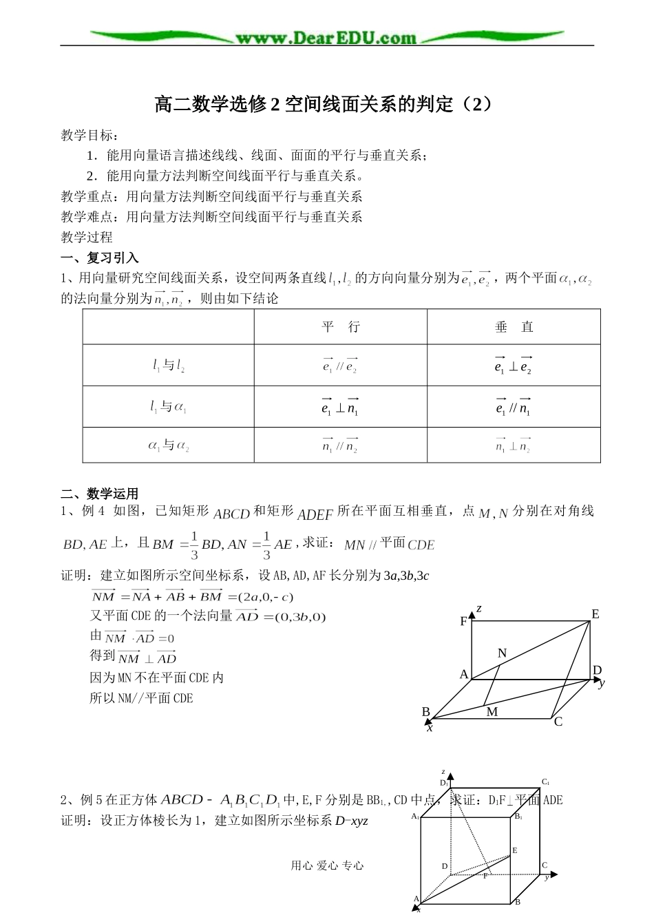 高二数学选修2 空间线面关系的判定（2）_第1页
