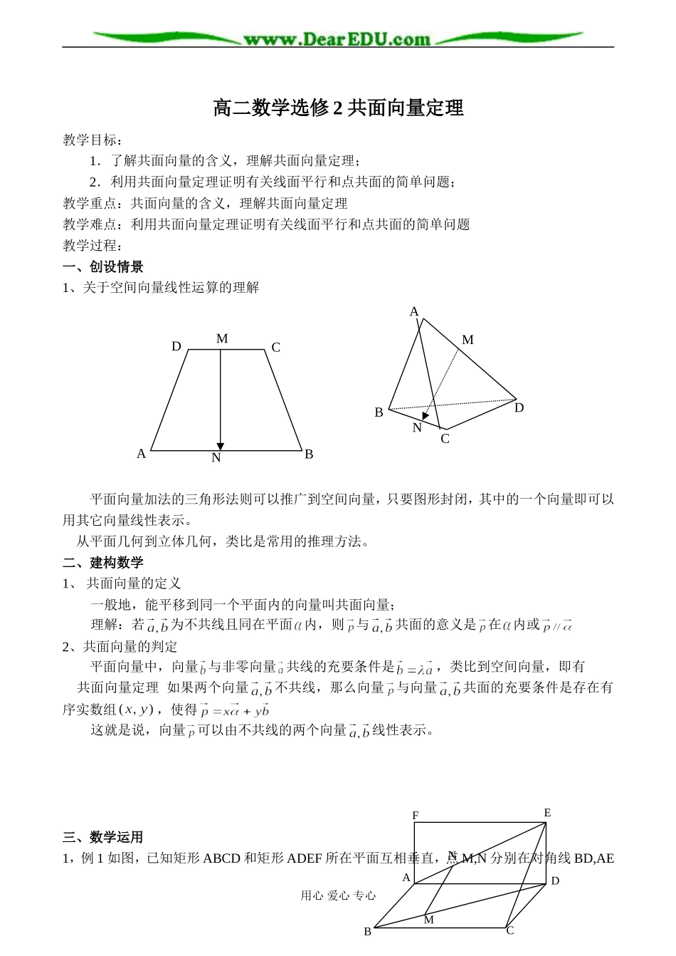 高二数学选修2 共面向量定理_第1页