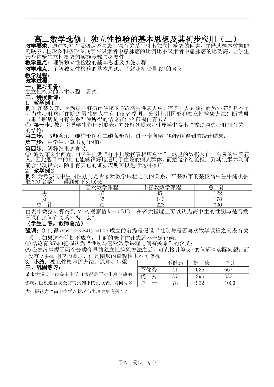 高二数学选修1 独立性检验的基本思想及其初步应用（二）_第1页