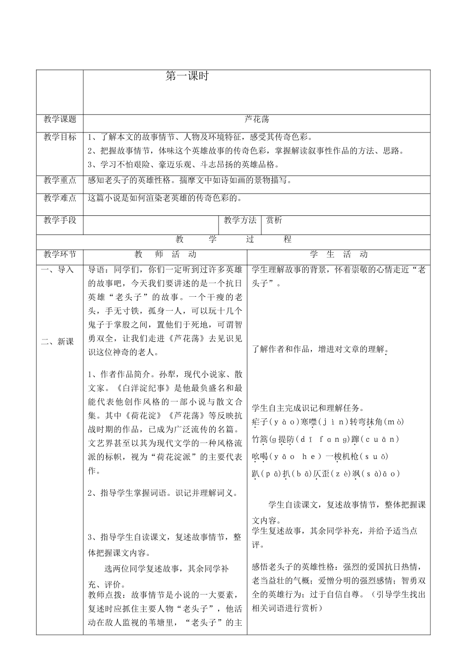 八年级语文上册 《芦花荡》教案 人教新课标版_第2页