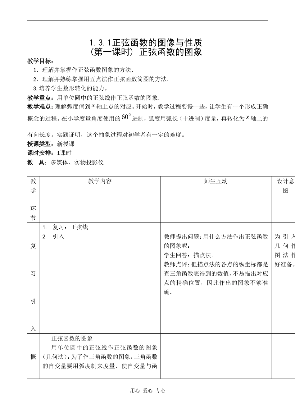 高二数学新人教B版必修4  1.3.1《正弦函数的图像与性质》2_第1页
