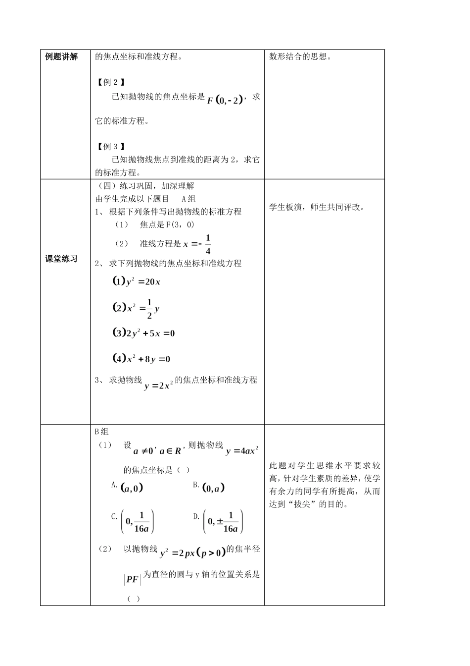 高二数学抛物线及其标准方程教案二_第3页