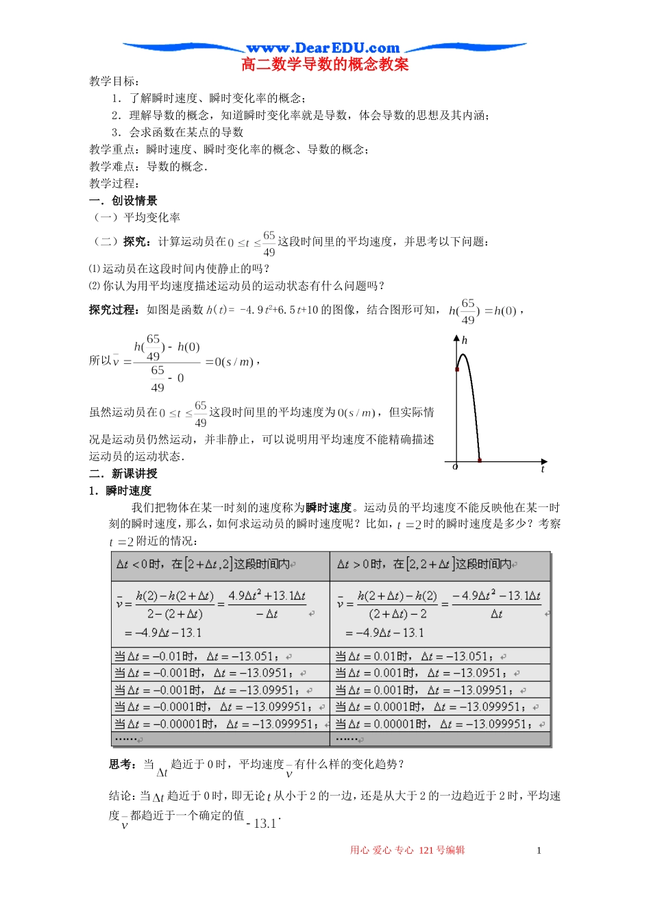 高二数学导数的概念教案_第1页