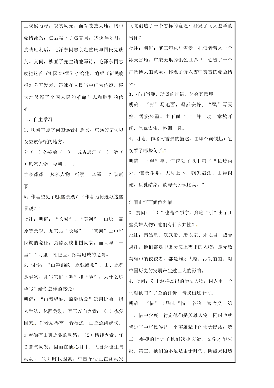 八年级语文上册 3.11《沁园春 雪》教案2 冀教版-冀教版初中八年级上册语文教案_第2页