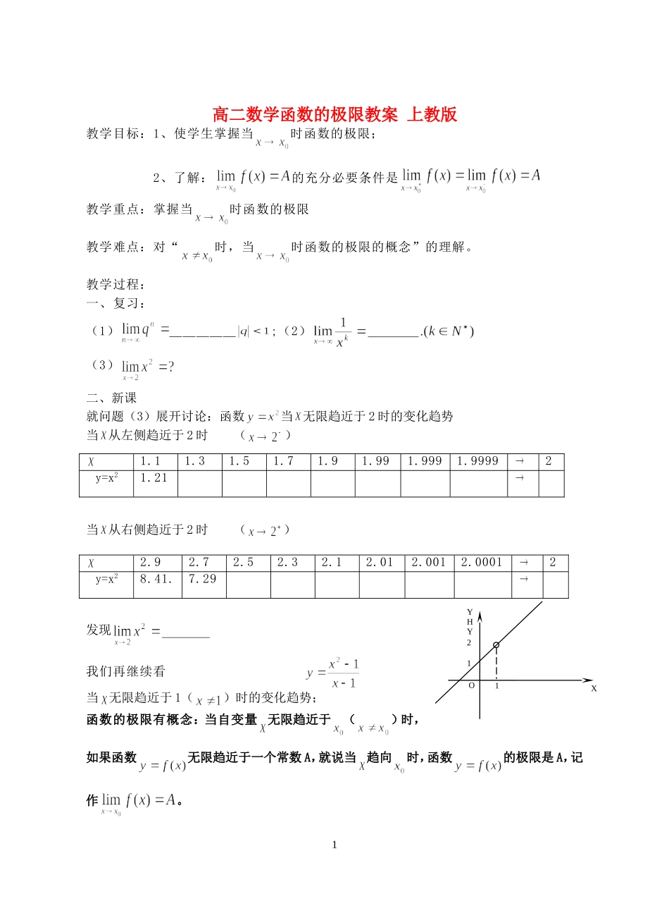 高二数学函数的极限教案 上教版_第1页