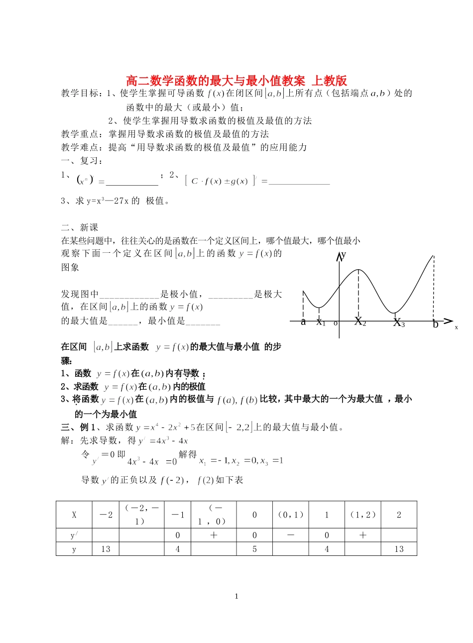 高二数学函数的最大与最小值教案 上教版_第1页
