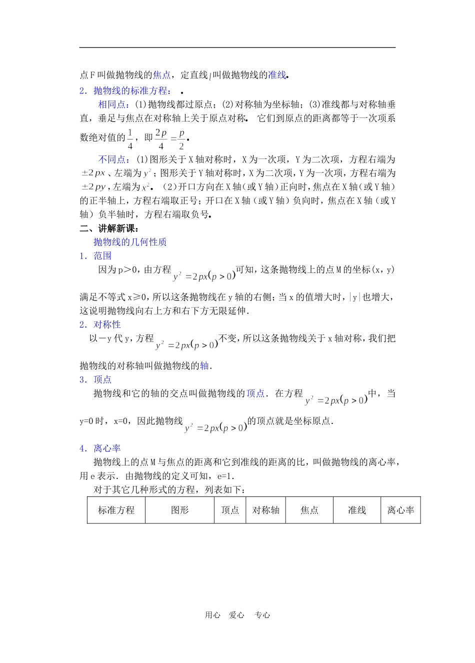高二数学下册 8.6  抛物线的简单几何性质教案人教版_第2页
