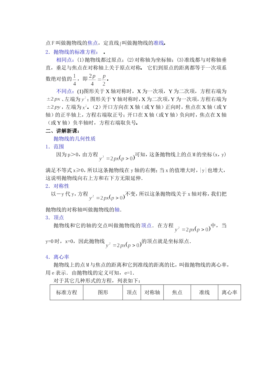 高二数学下8.6  抛物线的简单几何性质教案_第2页