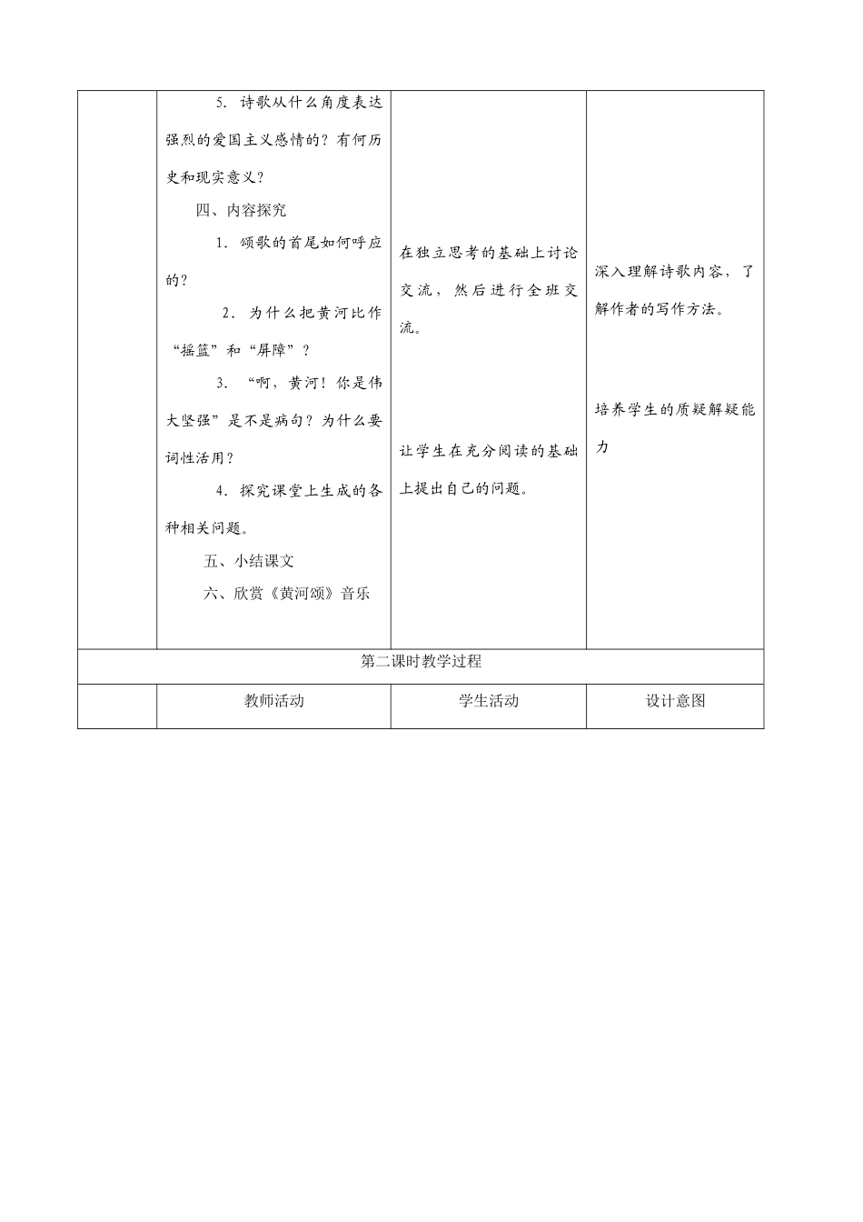 八年级语文《黄河颂》表格式教案人教版_第2页