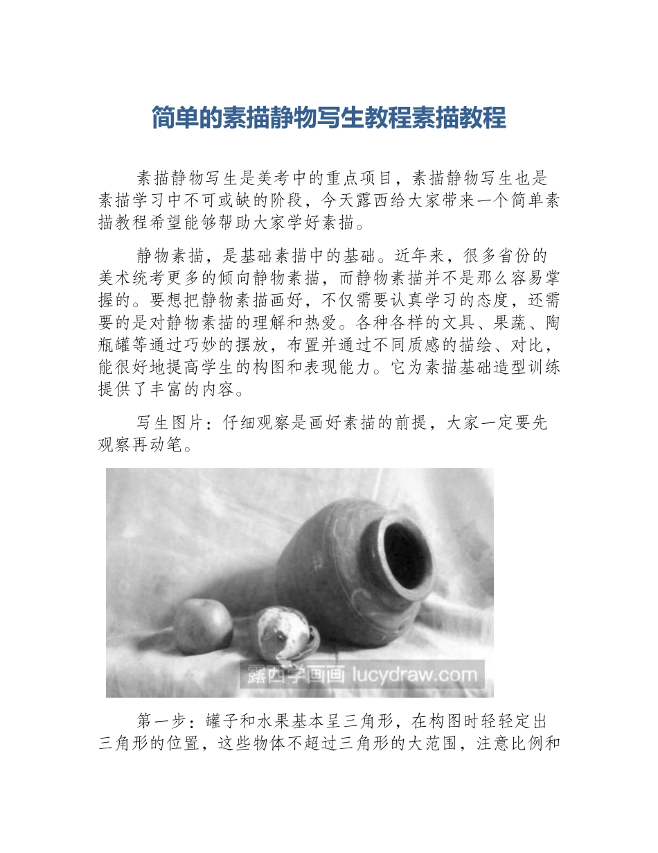 简单的素描静物写生教程素描教程_第1页