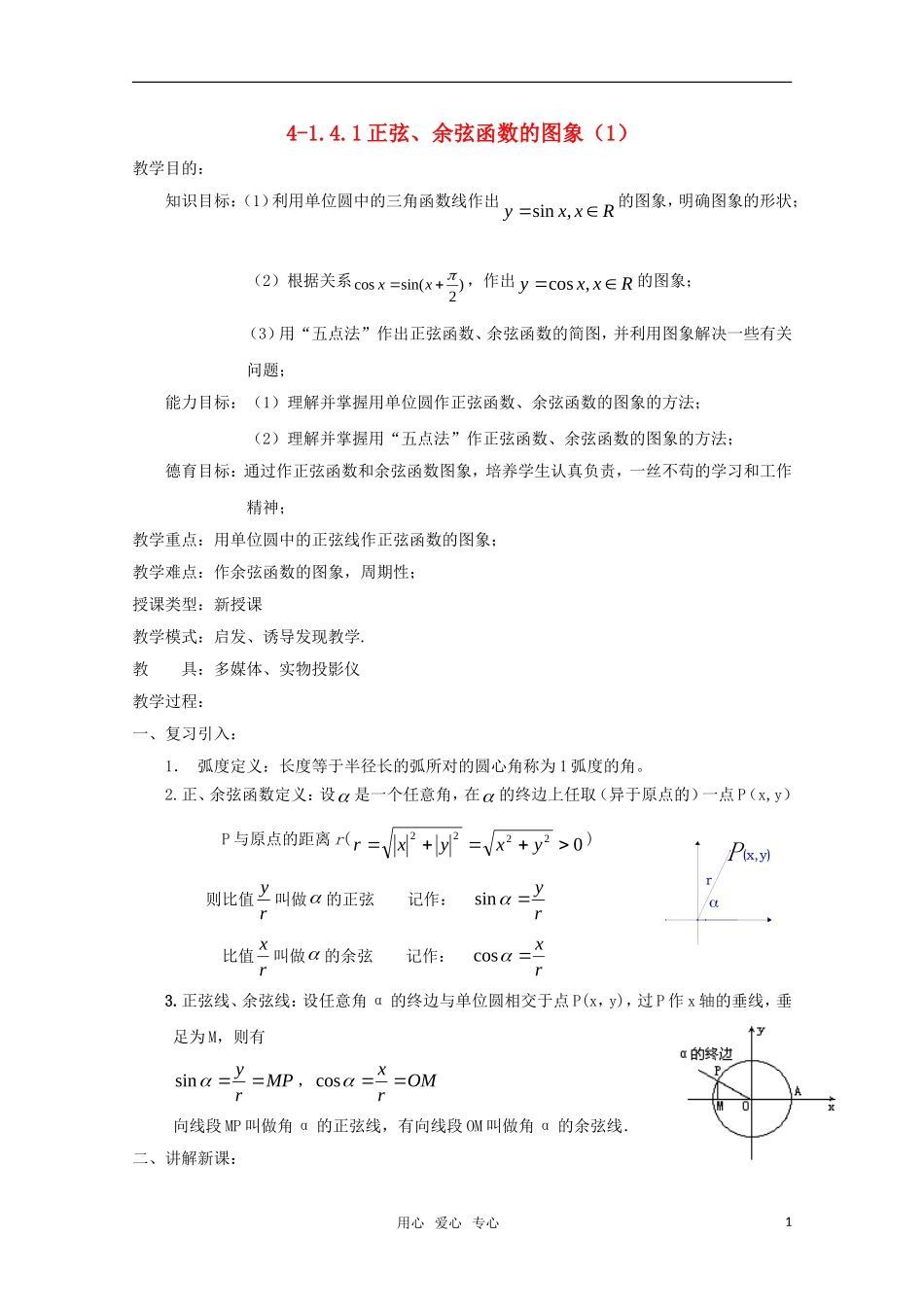 高二数学 正弦、余弦函数的图象（1）精华教案_第1页