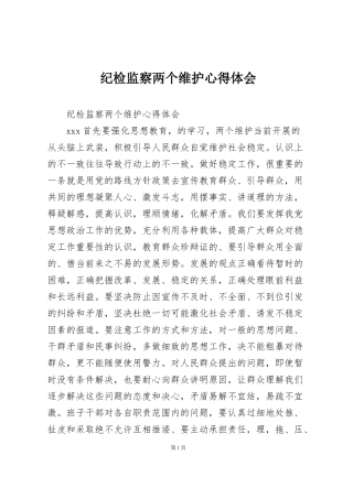 纪检监察两个维护心得体会