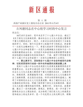 吉凤德同志在中心组学习时的中心发言 