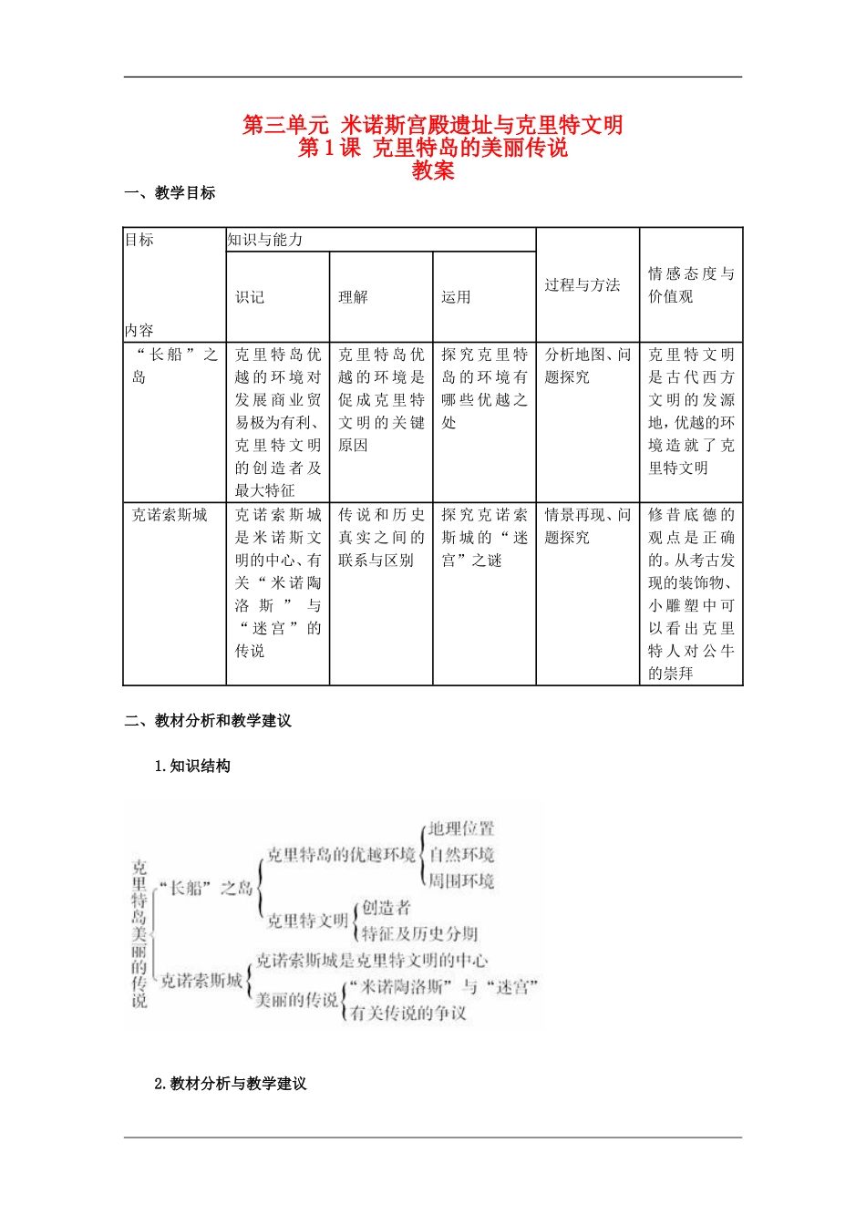 高二历史：3.1《克里特岛的美丽传说》教案新人教版_第1页