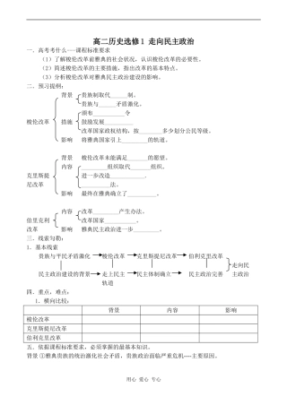 高二历史选修1 走向民主政治2