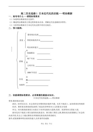 高二历史选修1 日本近代化的启航---明治维新