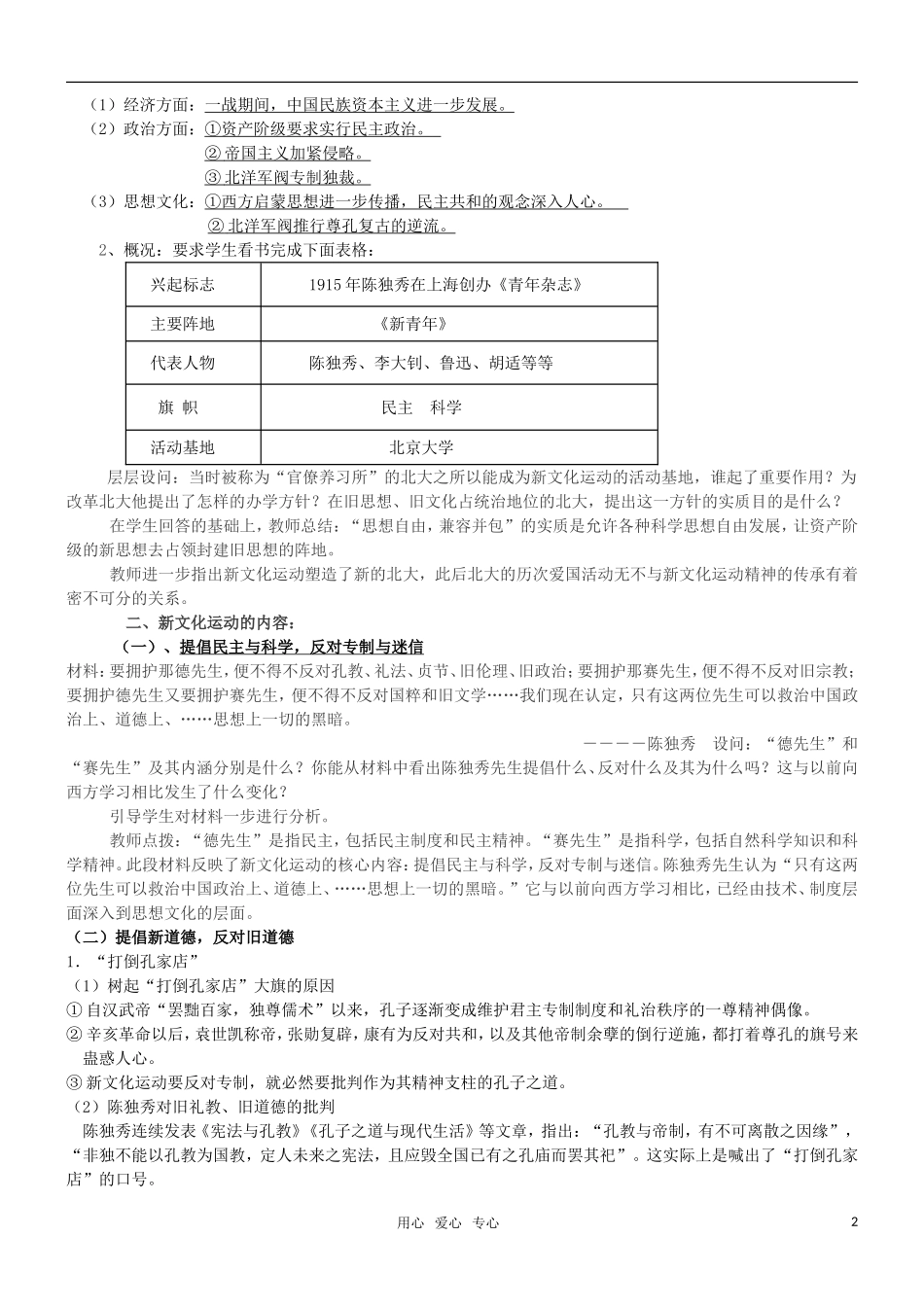 高二历史 第21课 新文化运动教案 岳麓版必修3_第2页