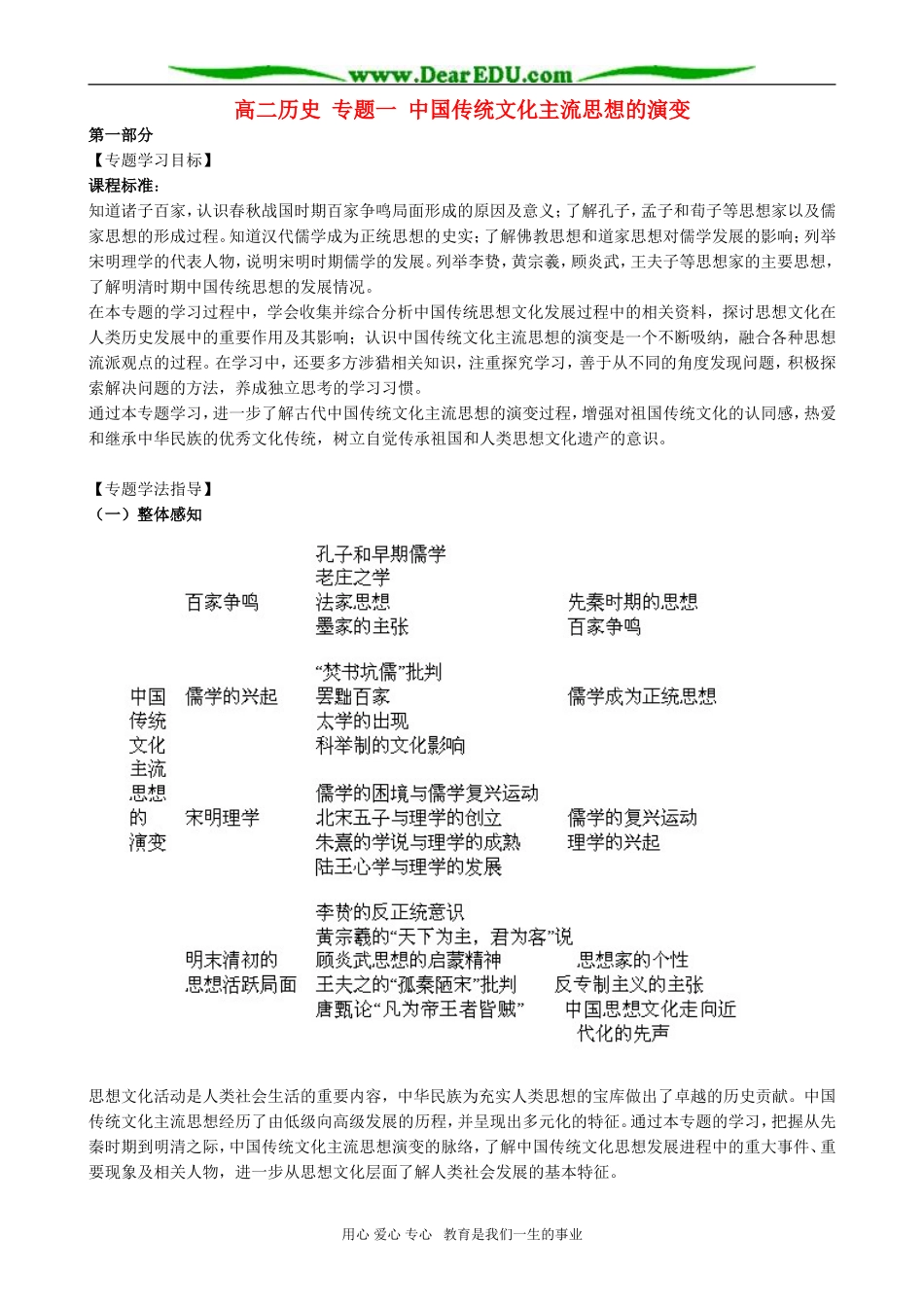 高二历史 专题一 中国传统文化主流思想的演变_第1页
