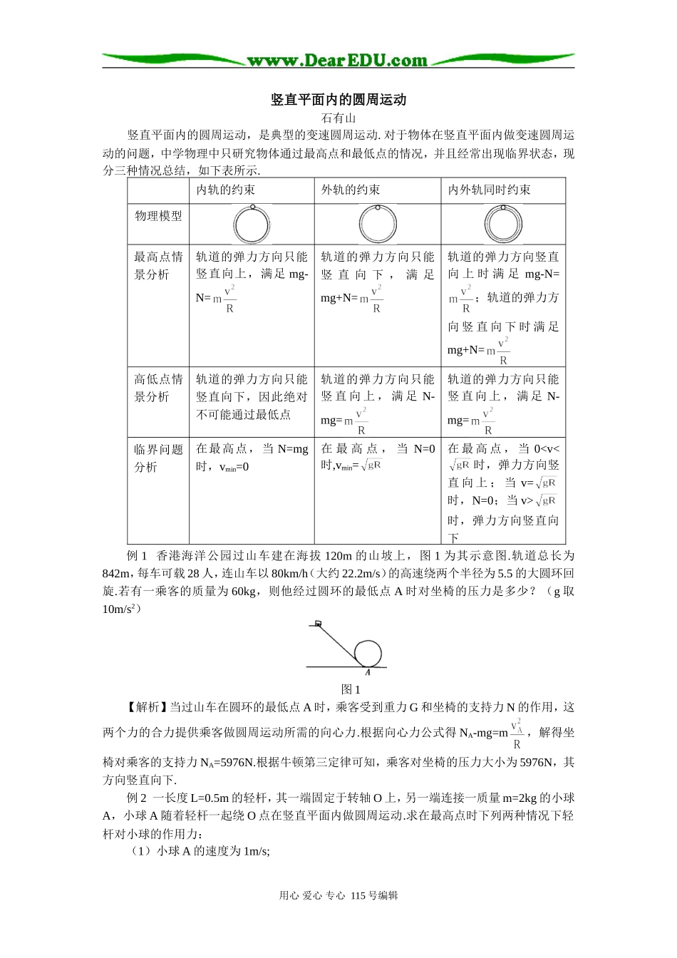 高三物理竖直平面内的圆周运动学法指导_第1页