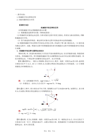 高三物理机械能守恒定律的应用教案人教版