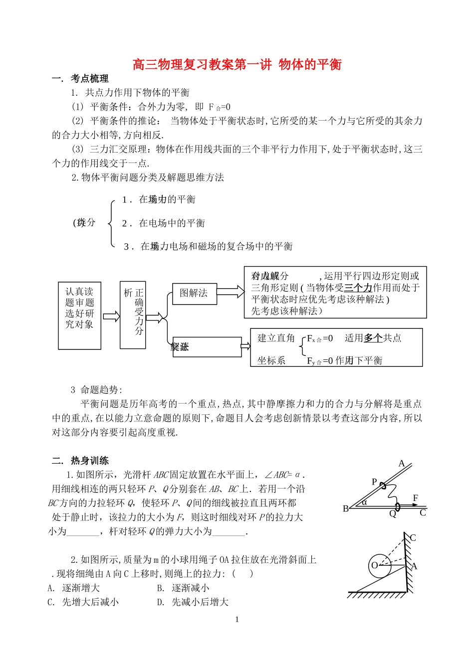 高三物理复习教案第一讲 物体的平衡_第1页