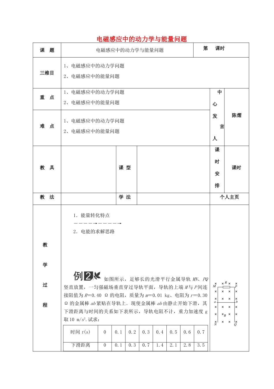 高三物理一轮复习 电磁感应中的动力学与能量问题教案2-人教版高三全册物理教案_第1页