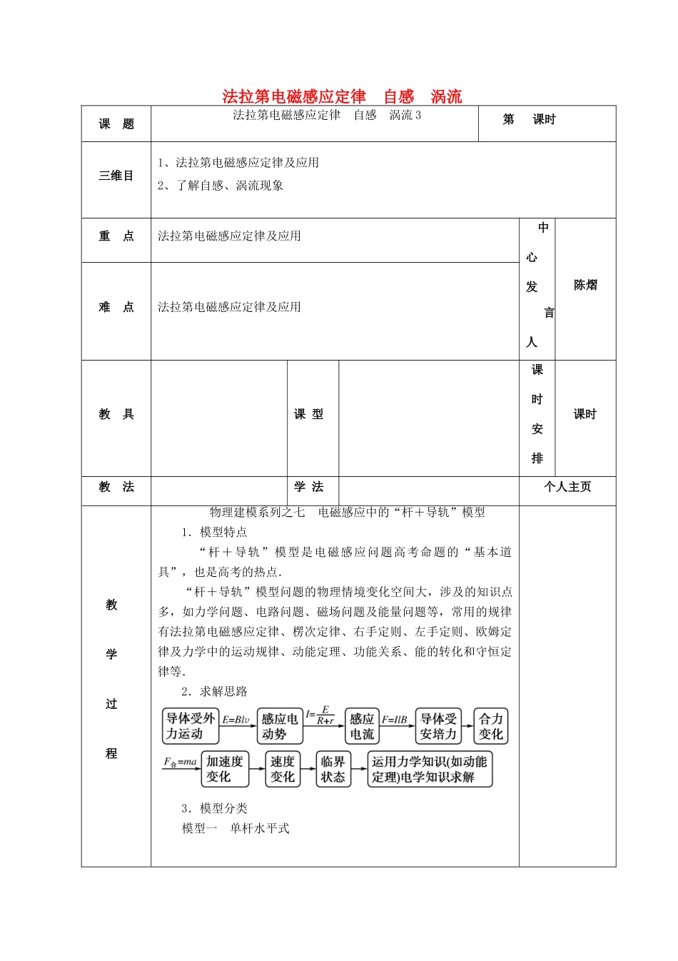 高三物理一轮复习 法拉第电磁感应定律 自感 涡流教案3-人教版高三全册物理教案_第1页