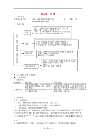 高三物理《高考风向标》系列教案：5.1《冲量 动量 动量定理》