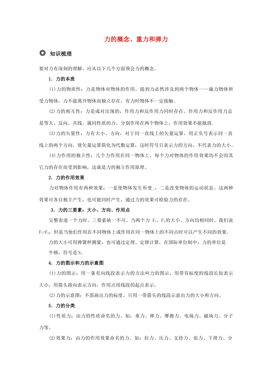 高三物理 力的概念、重力和弹力精华教案_第1页