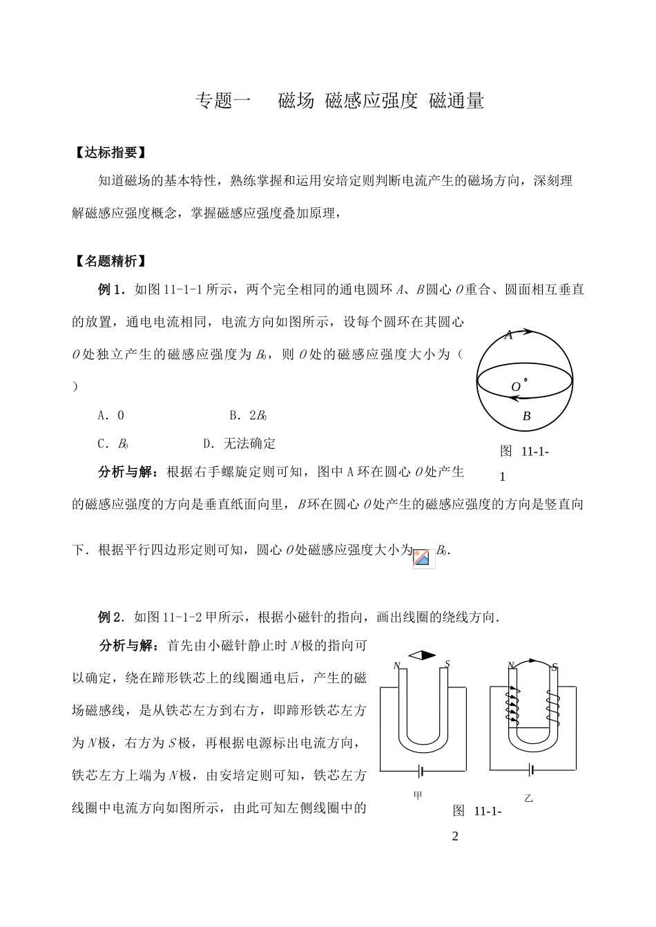 高三物理 专题一 磁场.磁感应强度.磁通量复习讲义_第2页